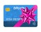 Abstract credit card with bow on ribbon, bitcoins