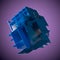 Abstract cube made of blue color plates on a purple background. 3d rendering. Innovative impressive technologies