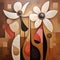 Abstract Cubist Flower Painting On Brown Canvas - Serene Faces And Elegant Subjects