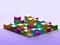 Abstract cuboid shaped colorful diversity buildings in a modern city on purple background