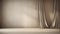 Abstract curtains interior design. Light empty beige podium background.