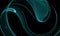 Abstract curvy 3d ripples, waves of glowing veil in neon turquoise over dark background.