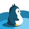 Abstract cute angry cartoon pinguin isolated on a blue background. Funny penguin image.