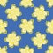 Abstract daffodil flowers vector seamless pattern background. Bright yellow mix of flower heads on blue backdrop. Hand