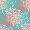 Abstract dahlia floral vector seamless pattern background. Modern textural pastel pink, aqua blue, white backdrop