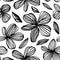 Abstract daisy black line flowers seamless pattern