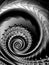 Abstract dark beautiful 3D fractal spiral design. Complex patterns rendering in black and white