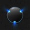 Abstract dark glossy button with blue shines