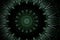 Abstract dark green mandala floral pattern of palm monstera leaves with kaleidoscope effect.