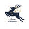Abstract dark navy blue and golden silhouette jumping reindeer with cute hanging holiday ornaments