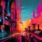 Abstract Databending Twist: Industrial Revolution In Futuristic Glowing City