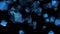 Abstract decahedral, polyhedral cubes, blue particles on a black background fly in outer space, revolving around an axis, resembli