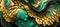 Abstract deep green jade with embedded gold rock texture pattern - generative ai