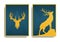 Abstract Deer Poster Design, Elegant and Luxury Design, gold color and blue Background