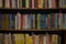 Abstract defocused background. Books in university library, Education theme