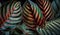 Abstract design of vibrant striped fern frond generated by AI
