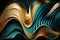 Abstract digital art featuring elegant swirls of gold and teal