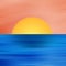 Abstract Digital Landscape Illustration with Sunset, Sky and Ocean in Blue Orange Colors