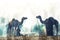 Abstract digital painting of camels in desert, camel fair in India illustration