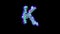 Abstract distortion alphabet - blue letter K on black bg, isolated - object 3D rendering