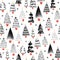 Abstract doodle Christmas trees black on white seamless vector pattern. Modern holiday background monochrome. Sketch