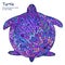 Abstract doodle outline turtle illustration. Painted Tortoise, many shades of purple. On a white background