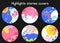 Abstract doodle social highlights. Modern round template set for social media highlight covers. Hand drawn forms in pink and blue
