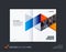 Abstract double-page brochure design hexagon style with blue orange colourful triangles for branding. Business vector