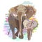 Abstract draw of elephant family (mom and baby)