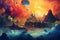 Abstract Dreamscape: mesmerizing panorama that takes you into an abstract dreamscape, with surreal landscapes, floating objects