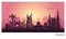 Abstract Dubai city landscape with sunset background