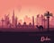 Abstract Dubai city landscape with sunset background