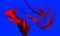 Abstract dynamic and very censual composition of fiery red curves over vivid blue background.