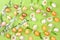 Abstract Easter composition,spring banner with sakura flowers and painted eggs,Easter holidays concept,greeting card