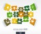 Abstract ecology background with connected color puzzles, integrated flat icons. 3d infographic concept with eco, earth, green