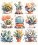 Abstract Ecology Unveiled: Succulent Plants and Colorful Flowering Cactus Flourish in a Quirky Cartoon Setting