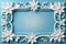 Abstract elegance light blue 3D paper floral frame for design.Origami trendy template.