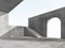 Abstract empty concrete interior with arch doorway, 3 d