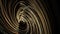 Abstract energy tunnel in outer space. Animation. Flowing vortex energy of many golden bended lines on black background