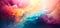 Abstract ethereal wave of colors with sparkling particles, a vibrant fantasy of pink, blue, and orange hues, resembling a dreamy