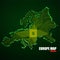 Abstract Europe map with cpu. Glowing circuit board. Neon technology background