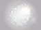 Abstract explosion cloud of white pieces with lens flare light effect. Explosive destruction. Particles of broken glass