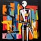 Abstract Expressionism-inspired De Stijl Skeleton In Vibrant Colors