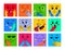Abstract face characters. People avatar with eye mouths. Happy or sad emoji. Humor expressions. Hands gestures. Square