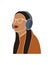 Abstract faceless woman in headphones. Girl listen to an audio recording with headphones. Modern vector illustration on