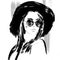 Abstract Fashion sketch woman with hat and sunglasses