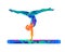 Abstract female athlete doing a complicated exciting trick on gymnastics balance beam