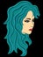 Abstract female with turquoise hair over black