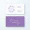 Abstract Feminine Flower Branch Vector Sign or Logo and Business Card Template. Premium Stationary Realistic Mock Up