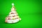 Abstract festive spiral christmas tree made of white ribbon with dotted and striped xmas balls. 3d render illustration.
